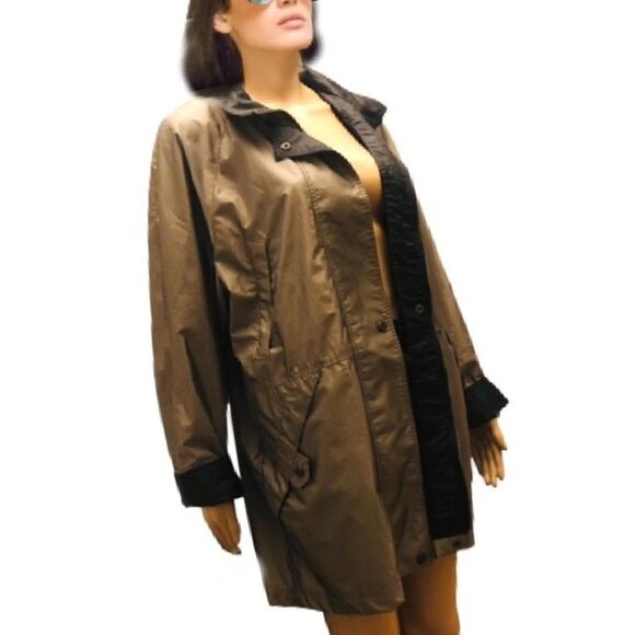British Mist Jackets & Blazers - Vintage BRITISH MIST Khaki Trench Coat Zipper Snap Closure Size L